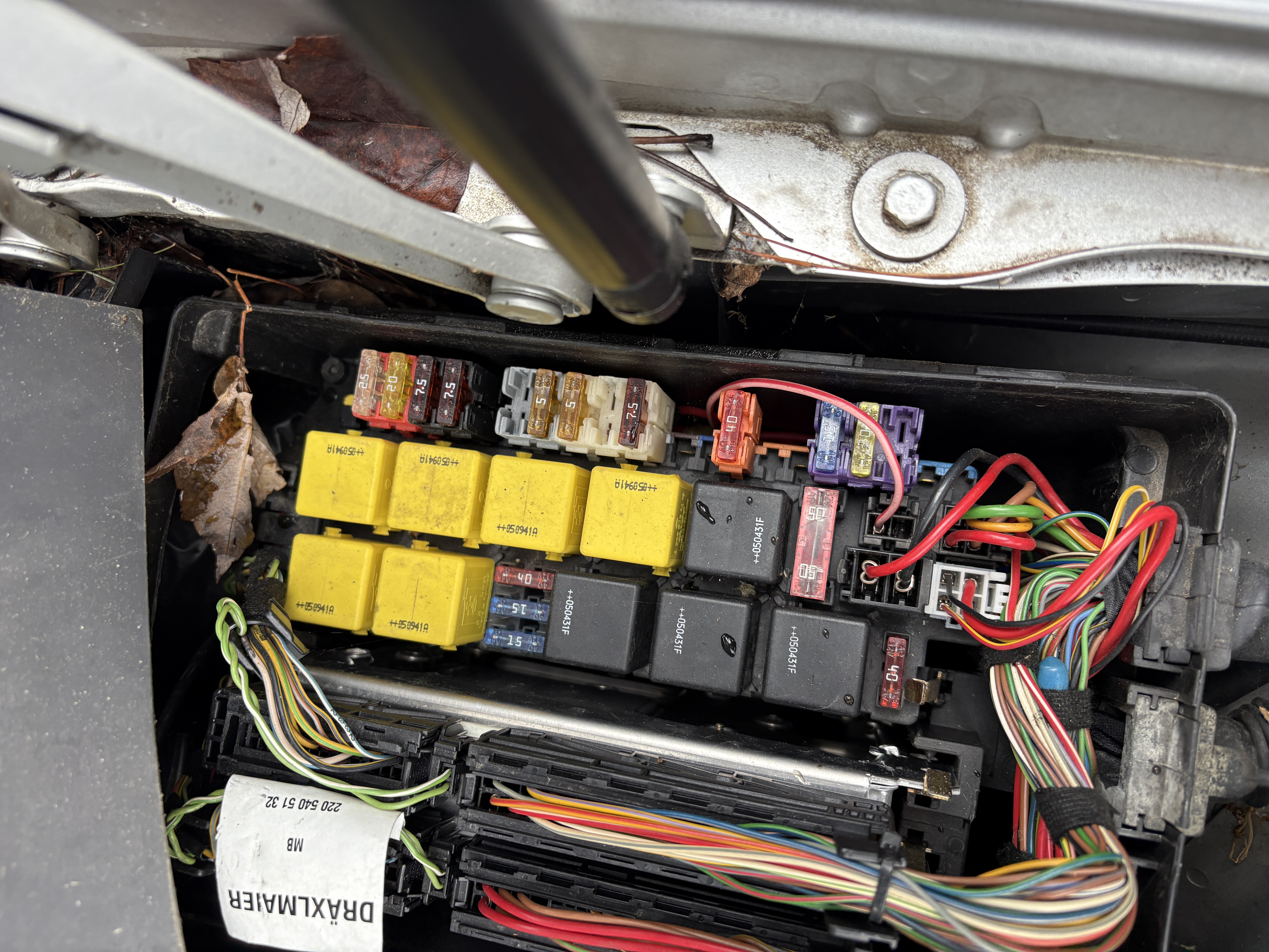 Mercedes fuse box with relays during diagnosis